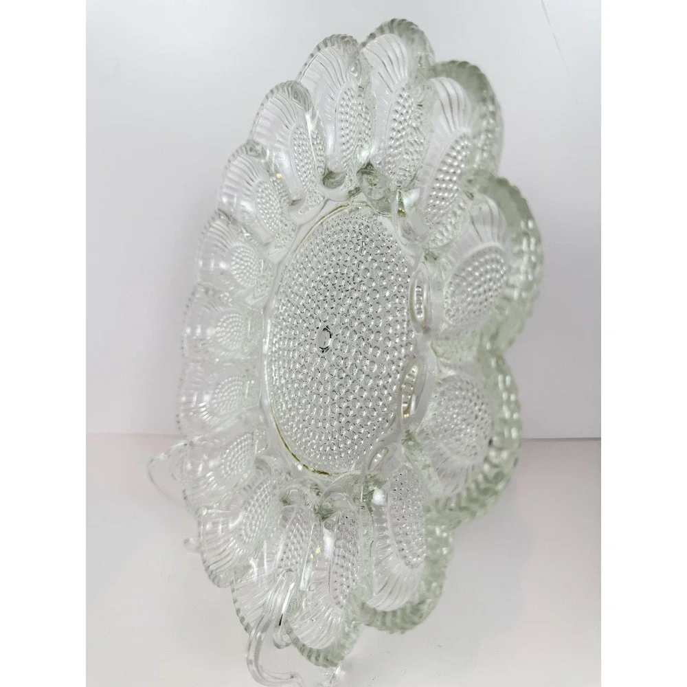Vintage Indiana Glass Deviled Egg Plate Clear Hobnail Thousand Eyes 15 Egg 11